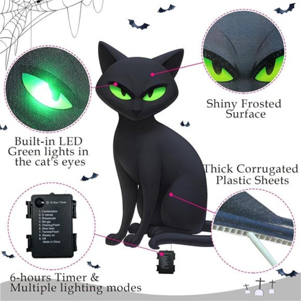 Lighted Black Cat Decor Yard Signs, 4 PCS Halloween Decorations Outdoor Scary - Picture 4 of 7